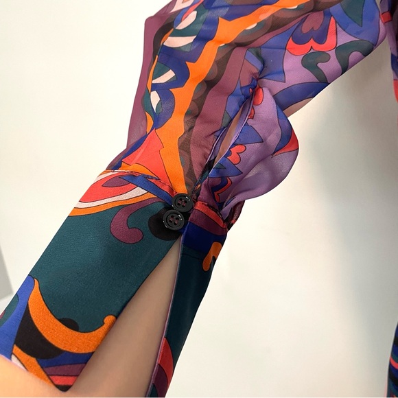 ZARA Pucci Mini Dress Sheer Long Sleeve Top Skirt Slit Multicolor, Women’s Small - Picture 14 of 17